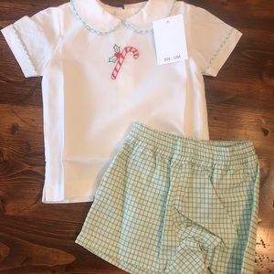 NWT Proper Peony 12m candy cane short set